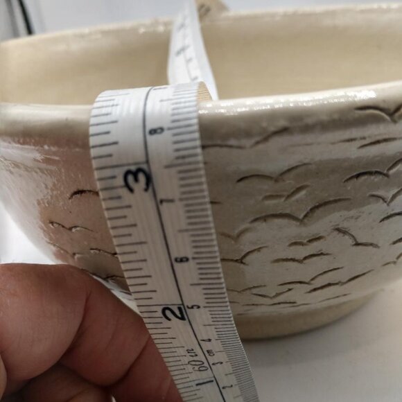 White Pottery Bowl Tree and Birds - Birds indented on the inside and outside - Picture 14 of 16